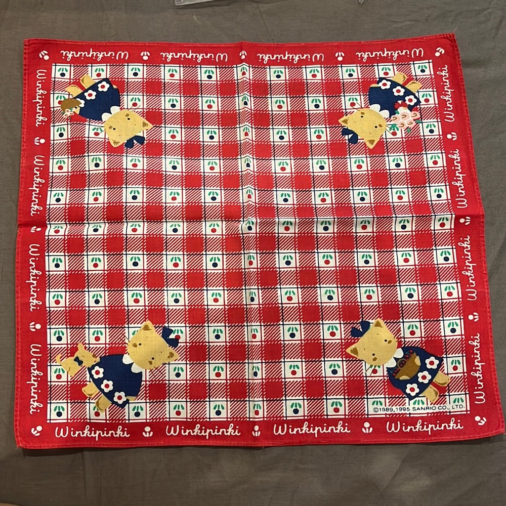 Vintage Winkipinki Handkerchief Sanrio Japan Kawaii Red Checkered Wipe Cloth ‘95